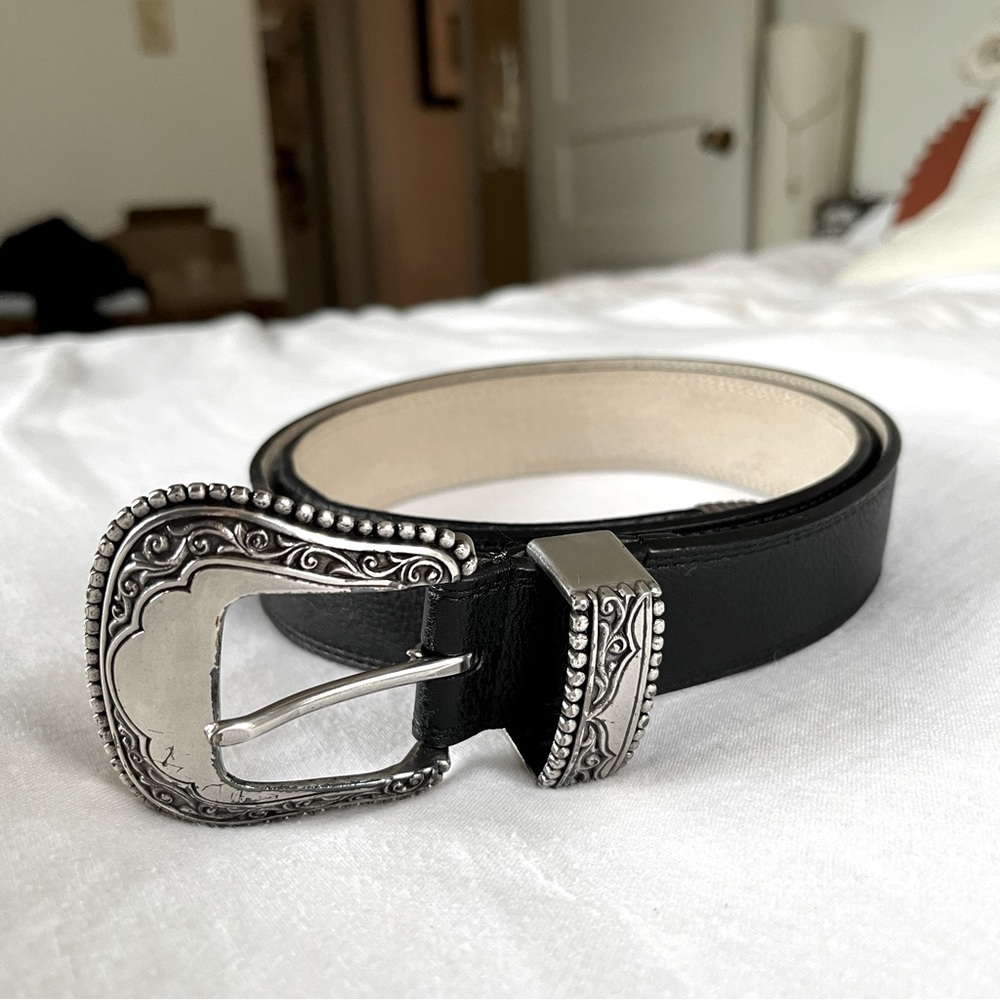 Black Western Belt with Silver Buckle